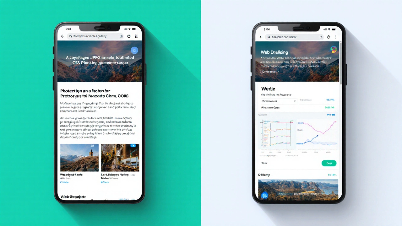 Оптимизированная веб-страница на телефоне с WebP, ленивой загрузкой и отложенными скриптами