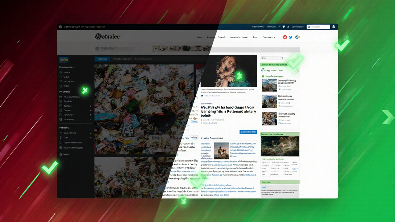 Сравнение медленного и оптимизированного сайта: слева — хаос, справа — чистота и скорость загрузки.