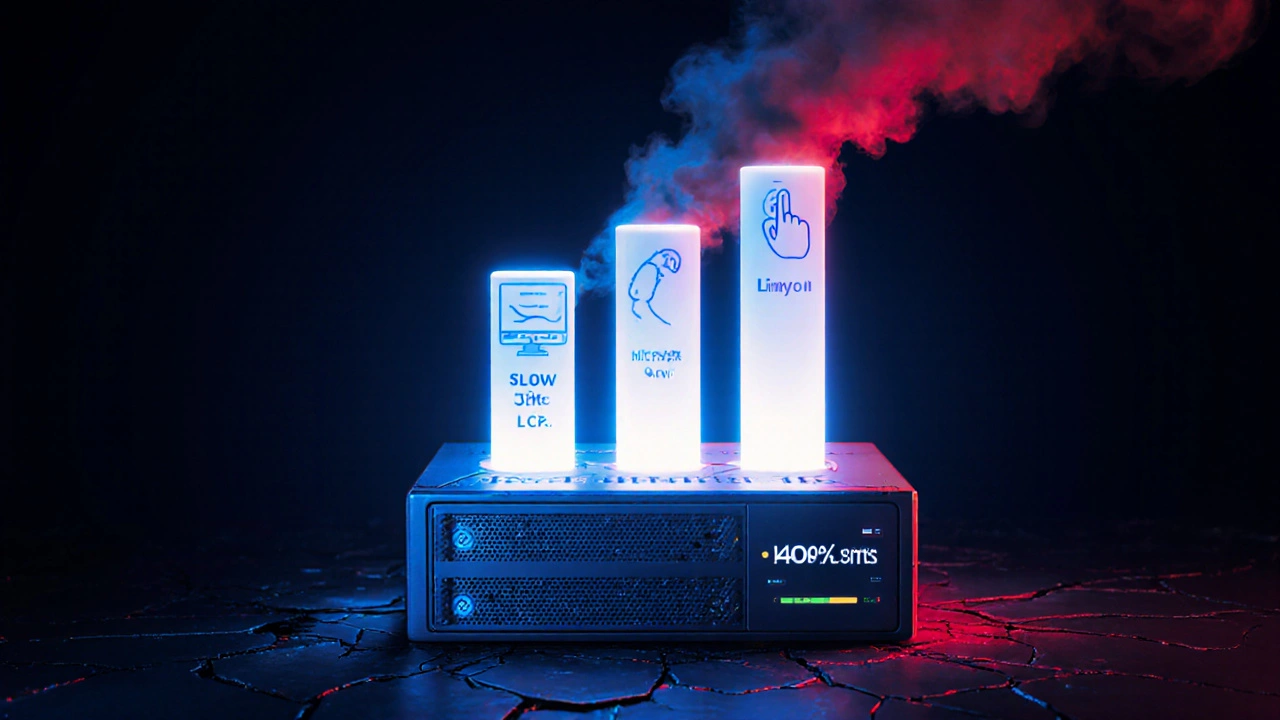 Три ключевые метрики скорости сайта — LCP, FID и CLS — как светящиеся столбы, противостоящие потере трафика.