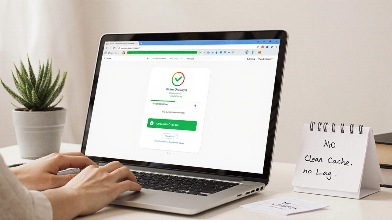 Чистый экран Chrome с тремя вкладками и зелёной галочкой, символизирующий ускорение браузера.
