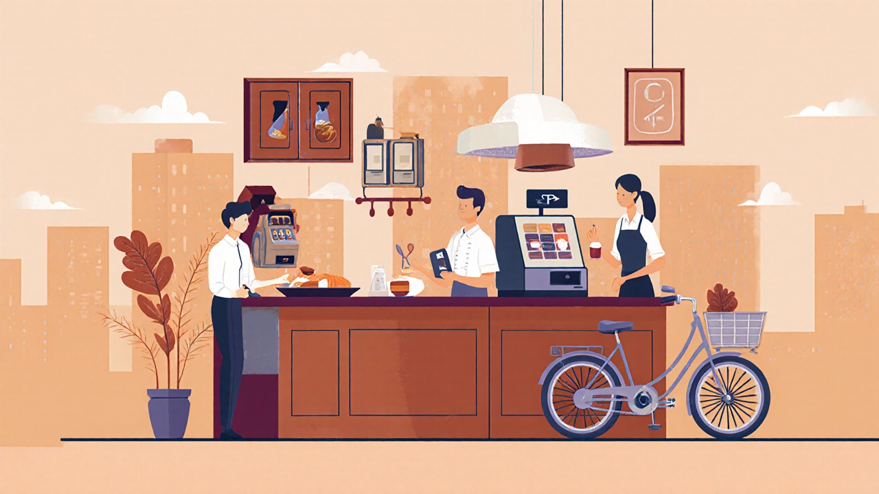 Концепция онлайн-магазина как ресторана: кухня, касса, официанты и доставка.