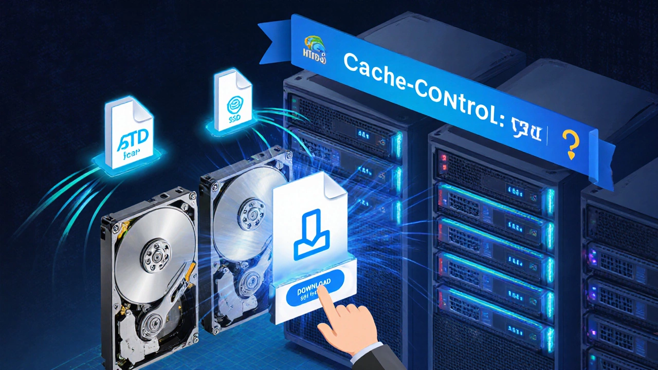 Сервер с SSD и HTTP/2 передает большой архив, разбитый на части, в то время как старые HDD медленно работают в фоне.