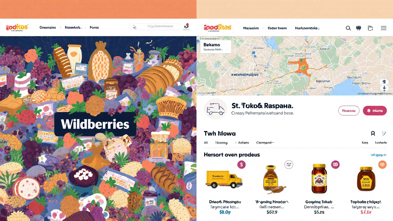 Сравнение: слева — перегруженный маркетплейс, справа — чистый онлайн-магазин с 15 товарами и локальной доставкой.