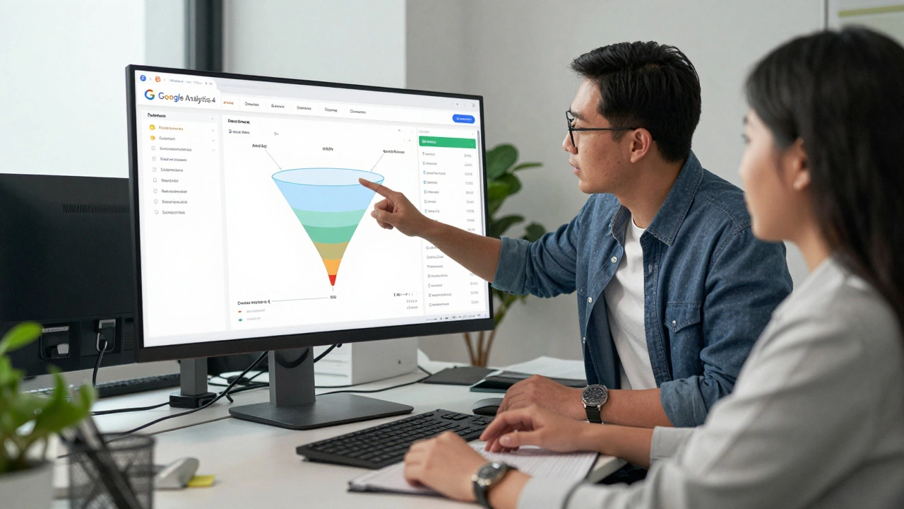 Аналитик объясняет данные команде дизайнеров и разработчиков на большом экране.
