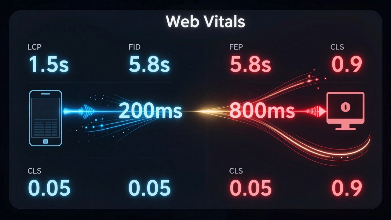 Сравнение метрик производительности сайта: быстрые и медленные показатели на цифровой панели.