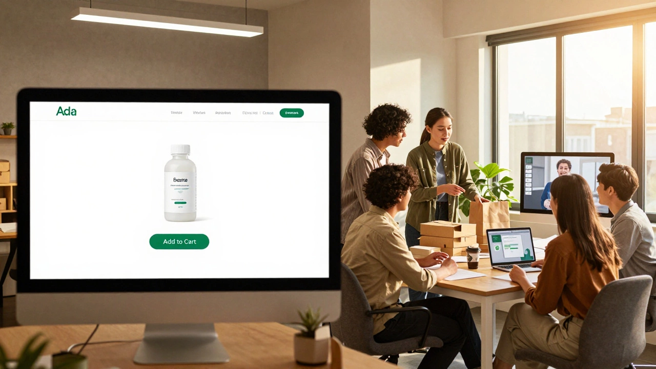 Два магазина: слева — пустой сайт, справа — команда работает с клиентами, данными и упаковкой в уютном офисе.