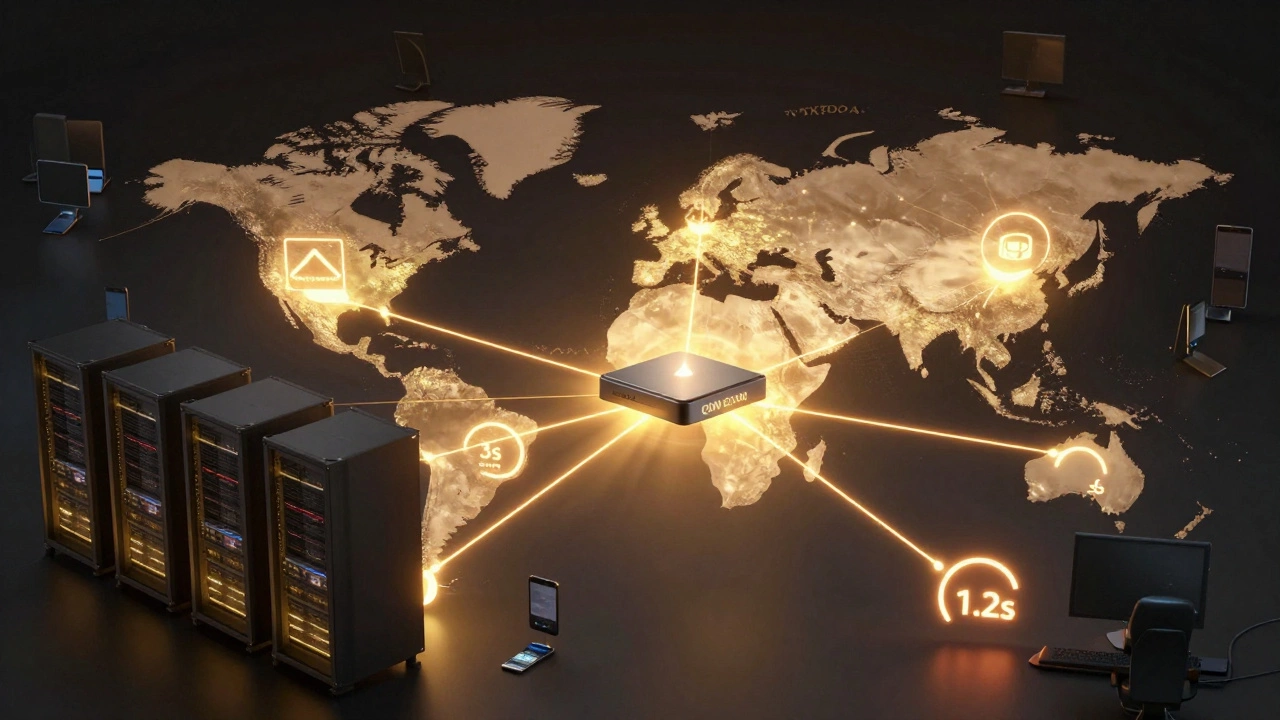 Глобальная сеть CDN доставляет контент ближайшим сервером, время загрузки падает с 3 до 1,2 секунды.