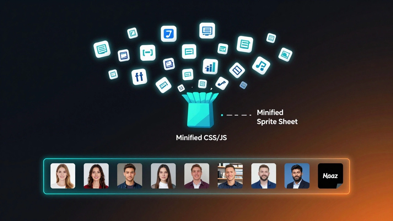 Веб-страница с запросами, объединёнными в один файл, ленивая загрузка активируется при прокрутке.