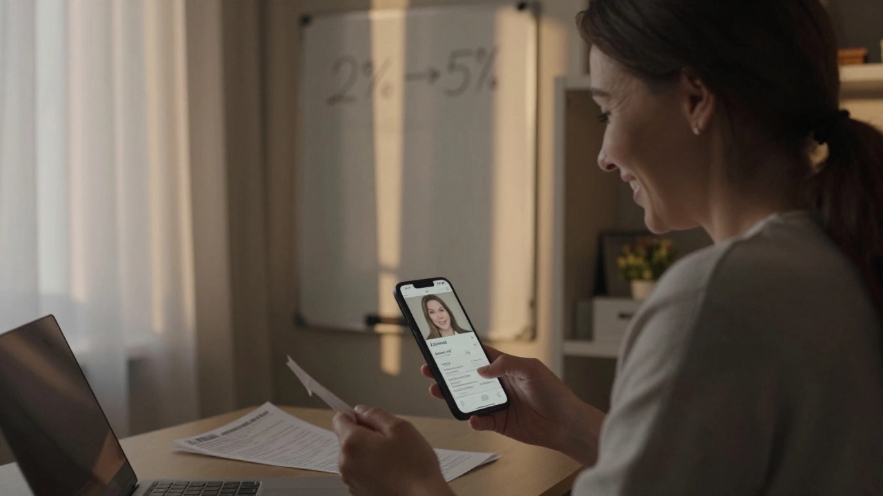 Женщина смотрит видеоотзыв клиента в тёплом домашнем офисе