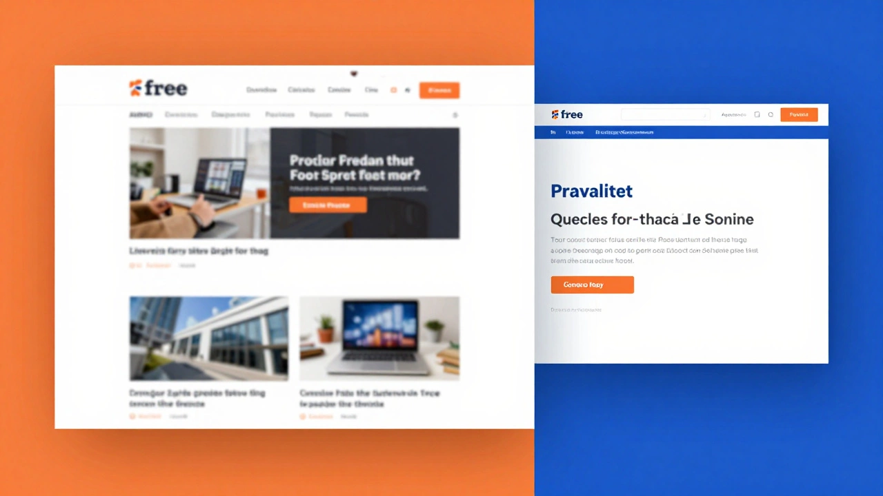 Бесплатный сайт с рекламой и поддоменом слева, профессиональный сайт без рекламы справа.