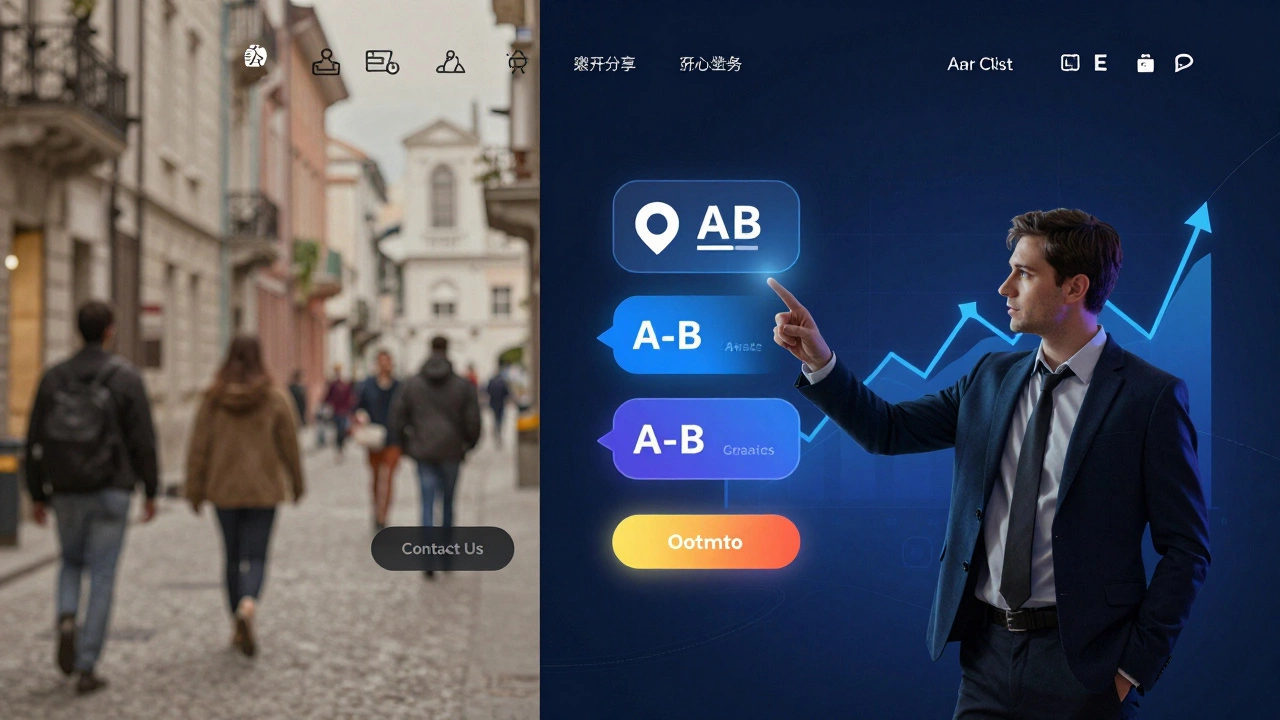 Contrasting static website with ignored buttons versus dynamic, data-driven site with optimized elements and floating analytics.