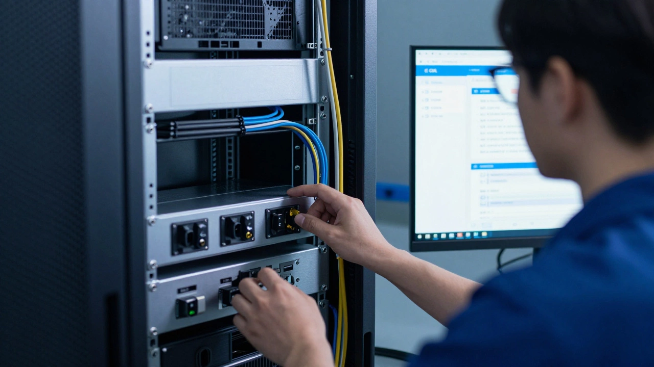 Техник управляет сервером с панелью cPanel, подчеркивая контроль над сайтом.