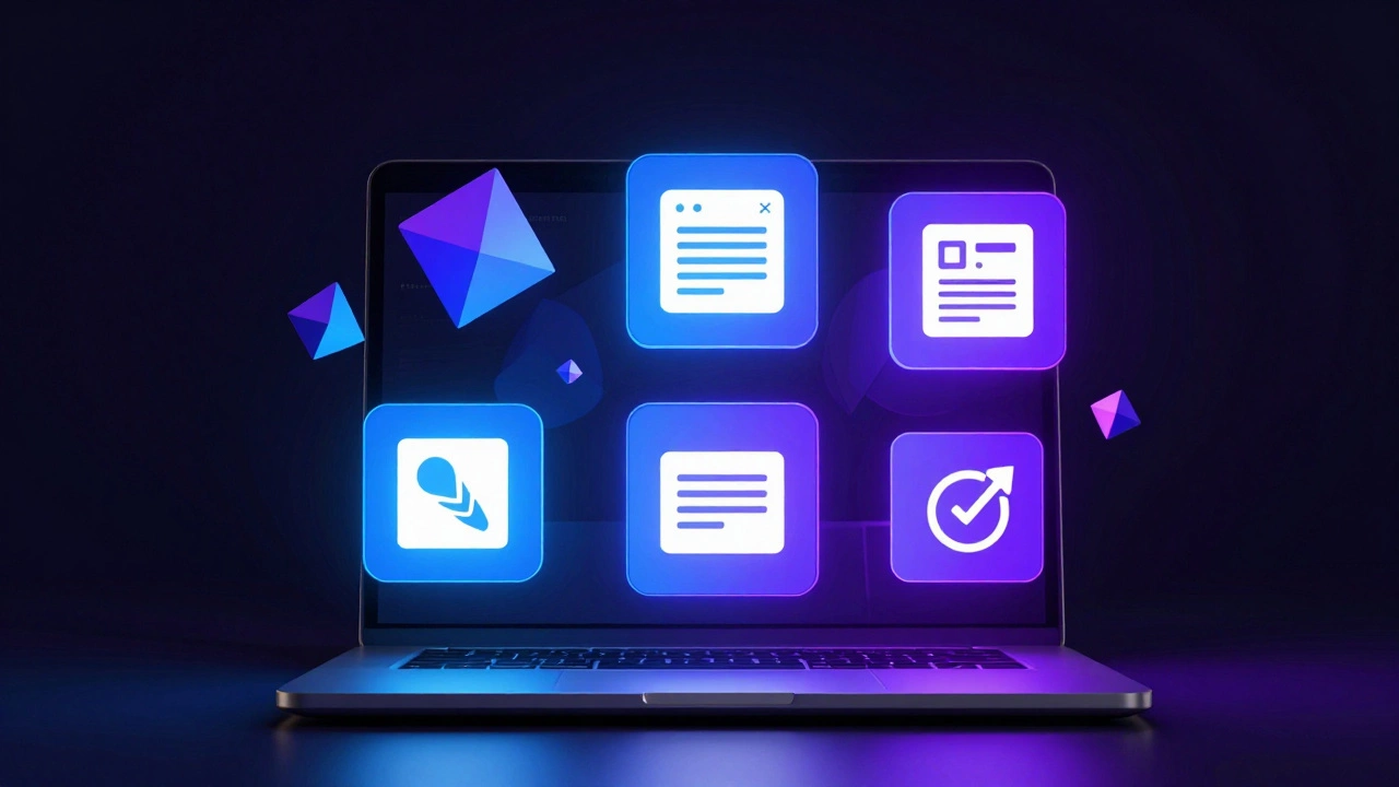 Абстрактное изображение цифровых файлов вокруг ноутбука в темноте.