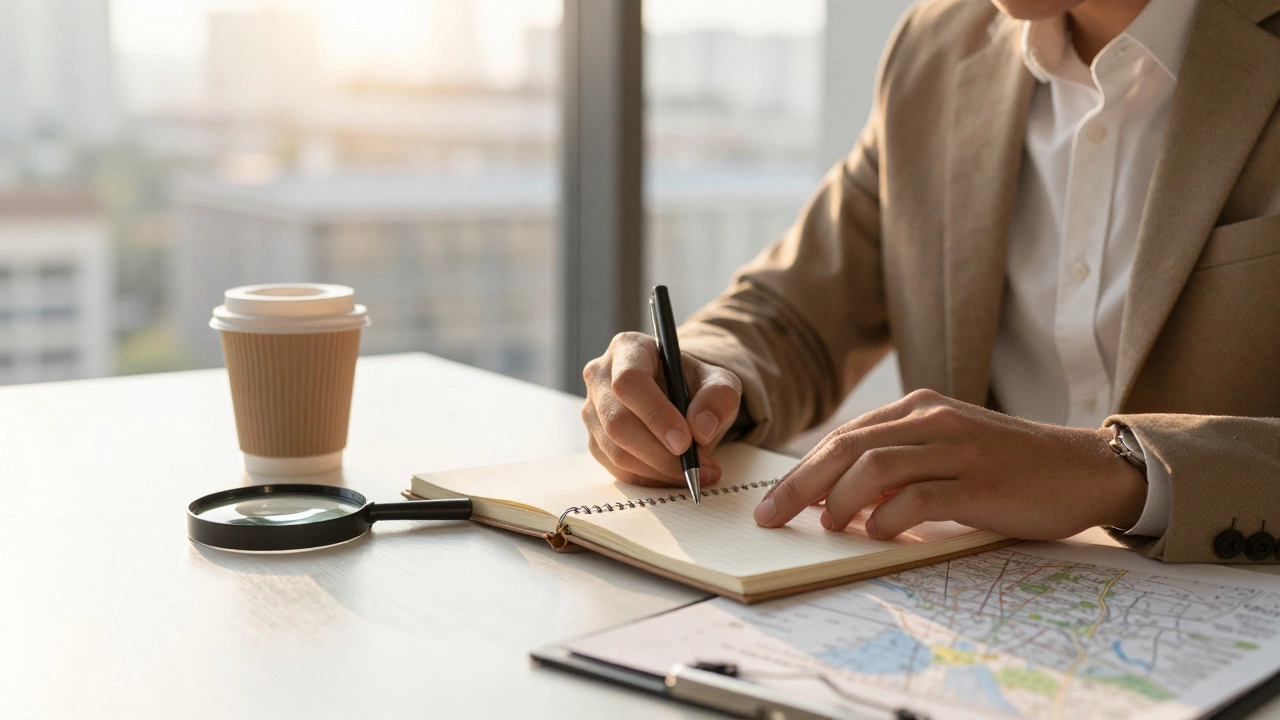 Предприниматель за столом рассматривает планы развития бизнеса утром.