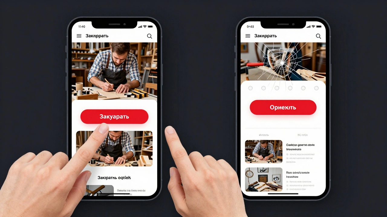 Сравнение простого и перегруженного сайта на телефоне: один работает, другой — нет.