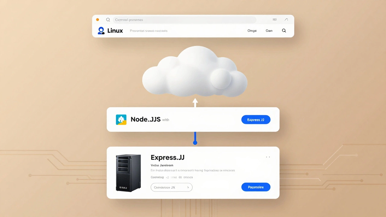 Запрос сайта проходит через сеть к серверу с Node.js и Express, отсылая ответ обратно пользователю.