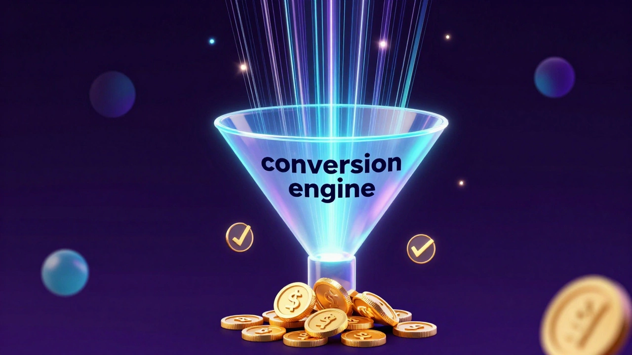 Абстрактная 3D-визуализация воронки конверсии трафика в продажи