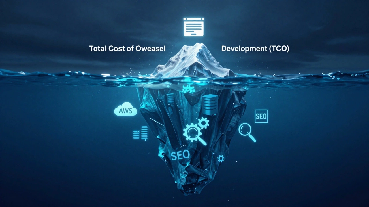 Концепция стоимости владения сайтом в виде айсберга с явными и скрытыми расходами