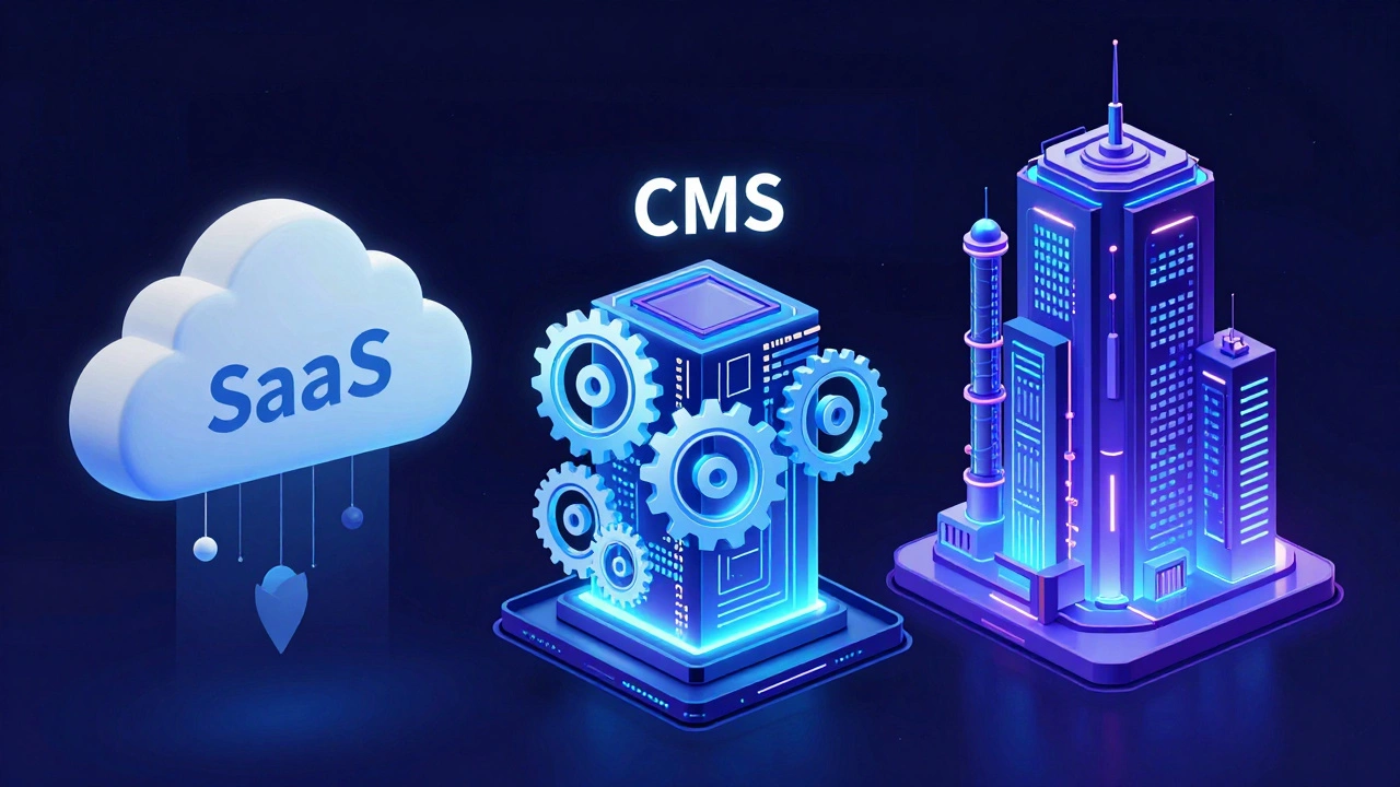 Концептуальное изображение различных типов платформ: SaaS, CMS и Enterprise