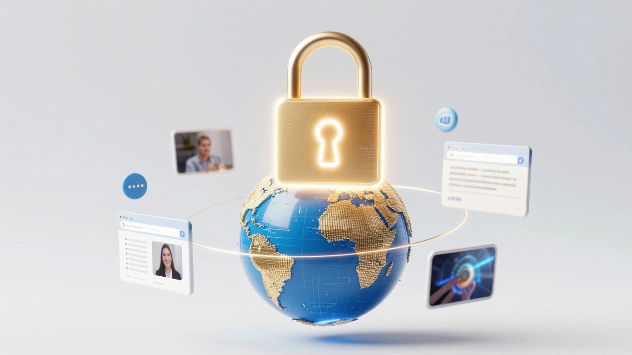 Символ защищенного соединения SSL над цифровым глобусом