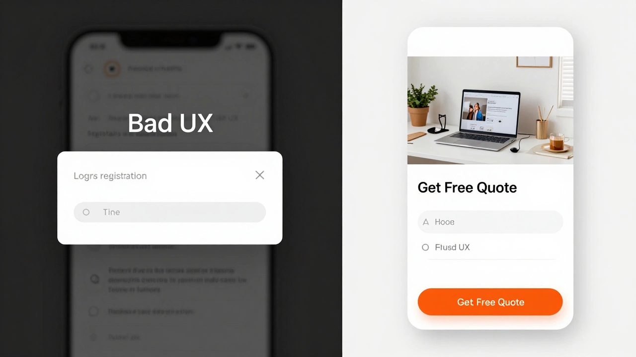 Сравнение плохого и хорошего UX-дизайна на экране смартфона