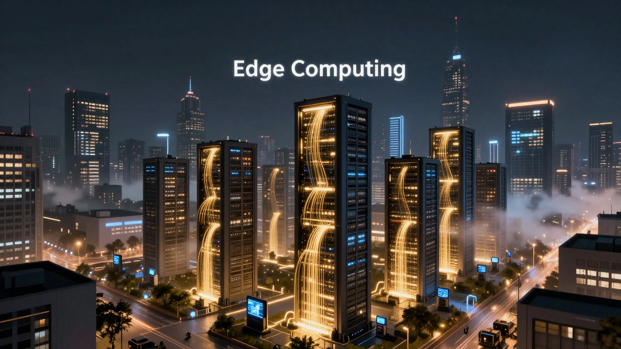 Футуристический город с серверами edge-вычислений