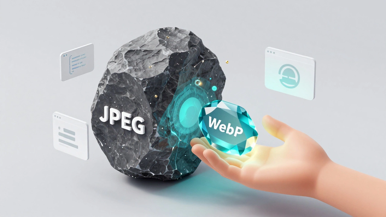 Концептуальная иллюстрация сжатия изображений из тяжелого JPEG в легкий WebP