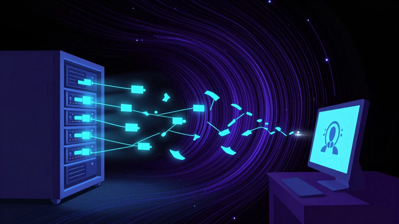 Illustration of data packets traveling through a network